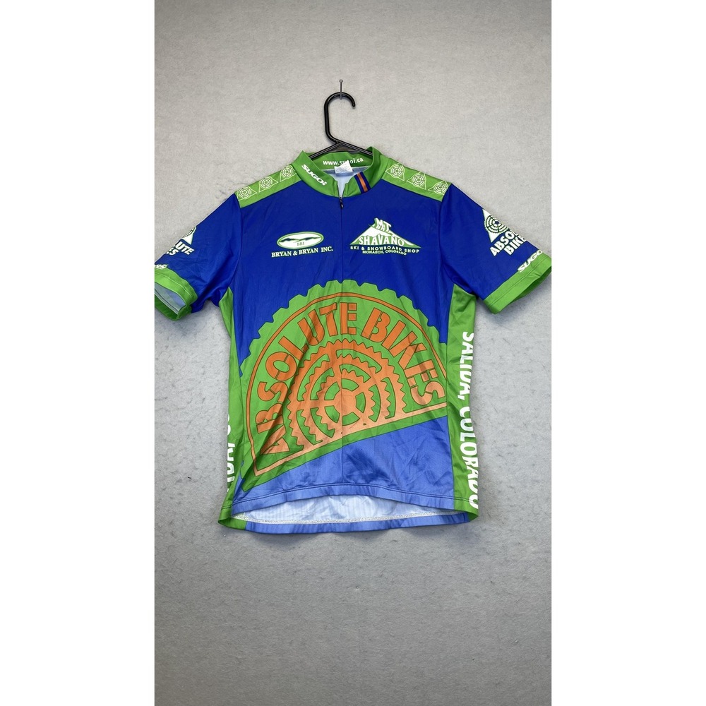 Sugoi Absolute Bikes Cycling Shirt Womens Medium‎ Blue Green Full Zip Salida CO